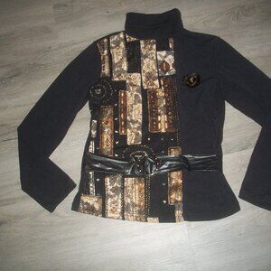 womens sweater.patchwork.attached belt.size large